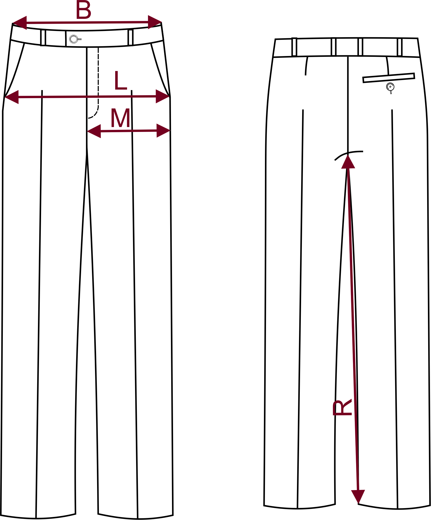 Rozmerová tabuľka pánskych nohavíc STRAIGHT FIT PETRANO, PAULINO AW 22/23