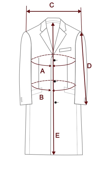 Rozmerová tabuľka pánskeho kabátu TAILORED MAZZARELI, EMPOLIO, MONTONE AW 22/23